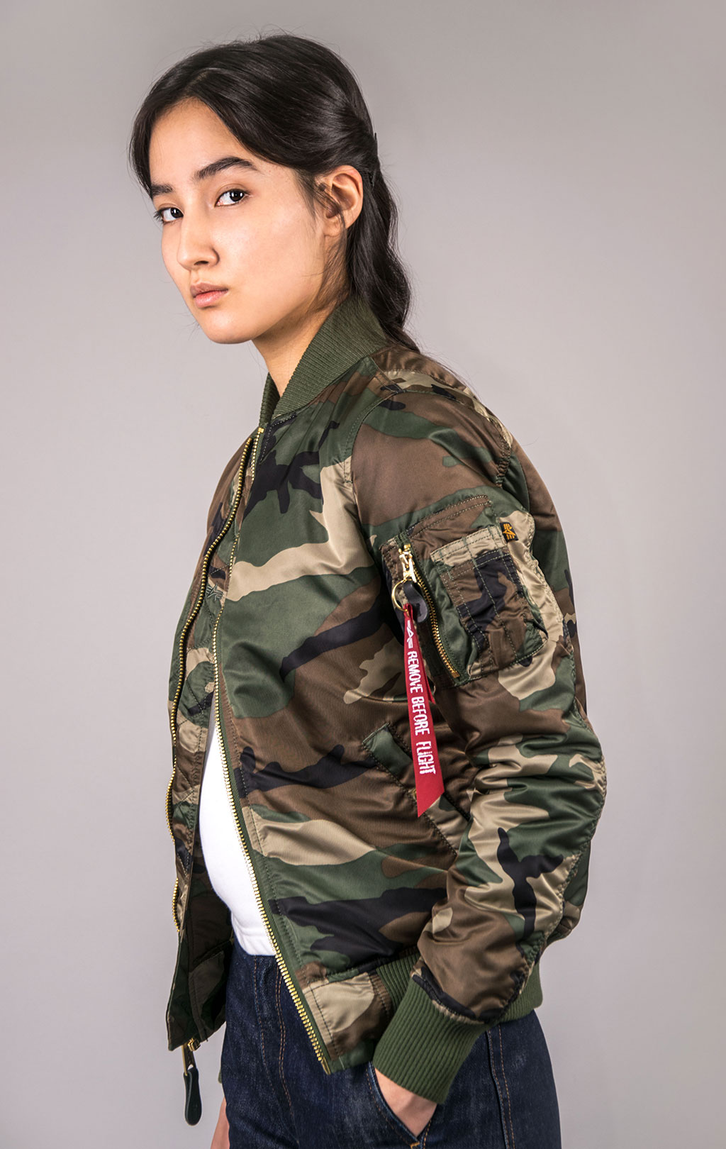 Женский бомбер ALPHA INDUSTRIES VF PM MA-1 camo woodland 65 