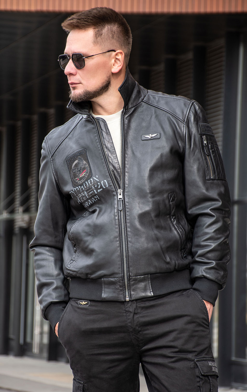 Куртка-пилот AERONAUTICA MILITARE big size кожа FW 24/25/IN nero (PN 950) 