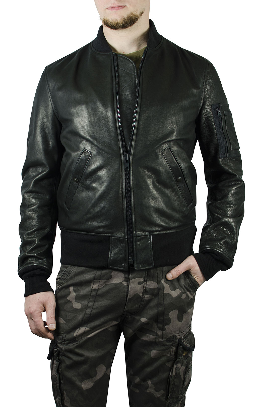 Куртка-бомбер SCHOTT NYC MA-1 BOMBER JCT Lightweight Natural Pebble Cowhide Leather 27 кожа black (227) 