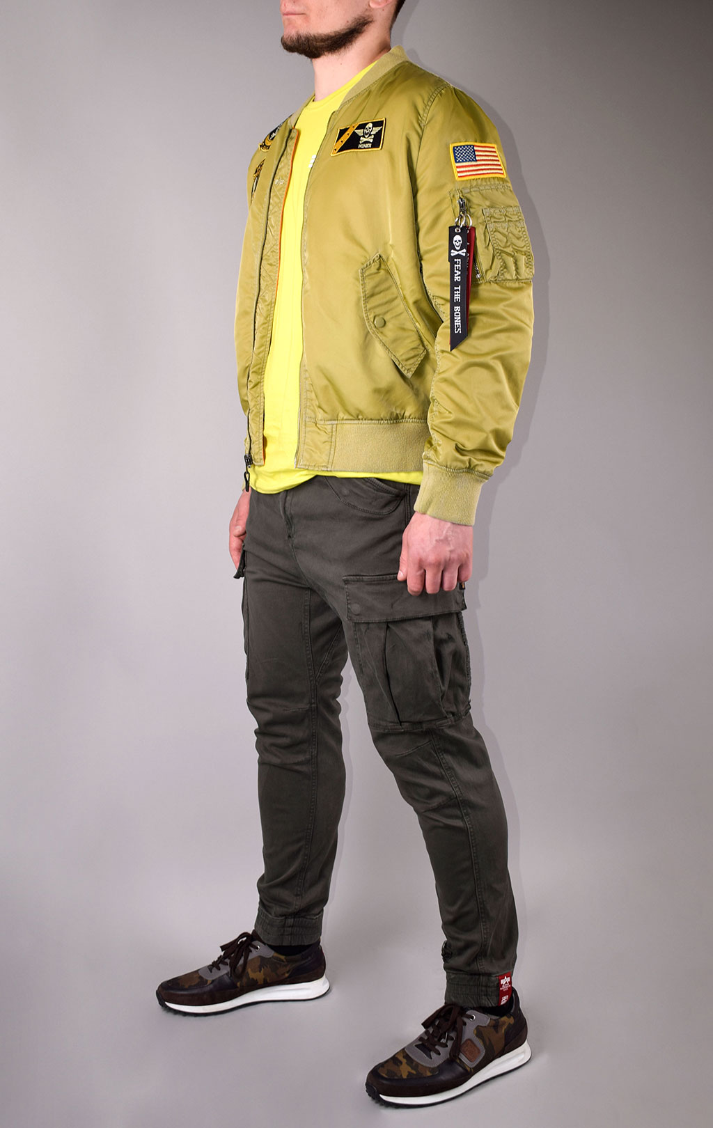 Ветровка-бомбер ALPHA INDUSTRIES FEAR THE BONES BATTLEWASH L-2B neon yellow 