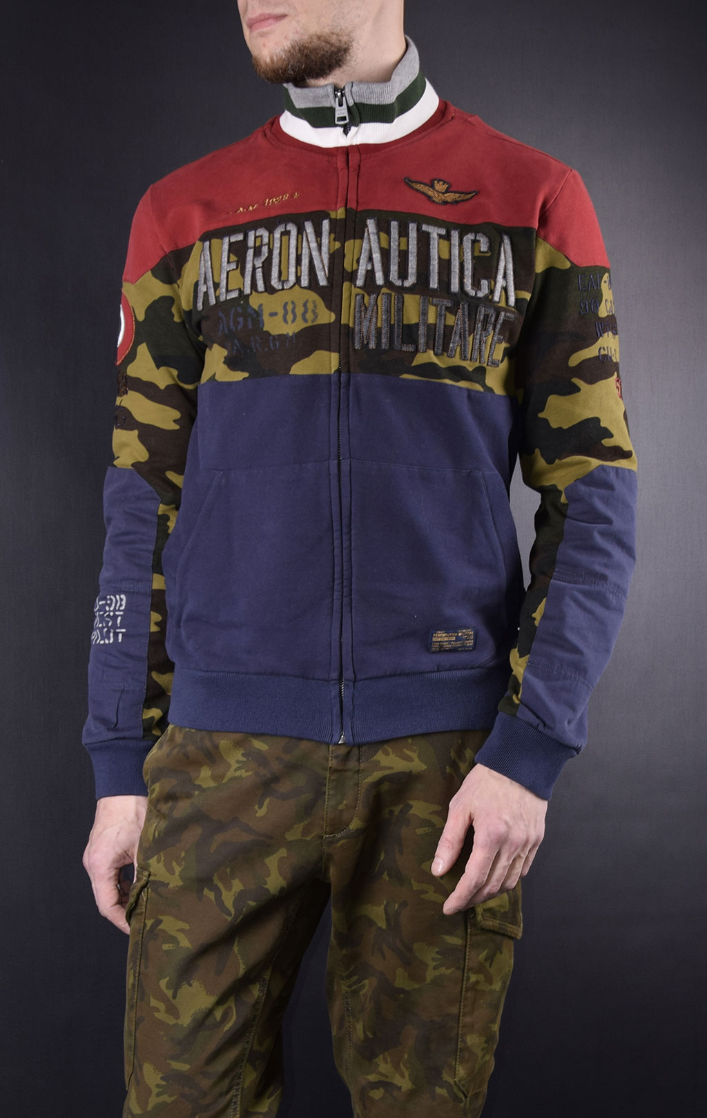 Толстовка AERONAUTICA MILITARE camo/navy/rosso (FE 1323) 