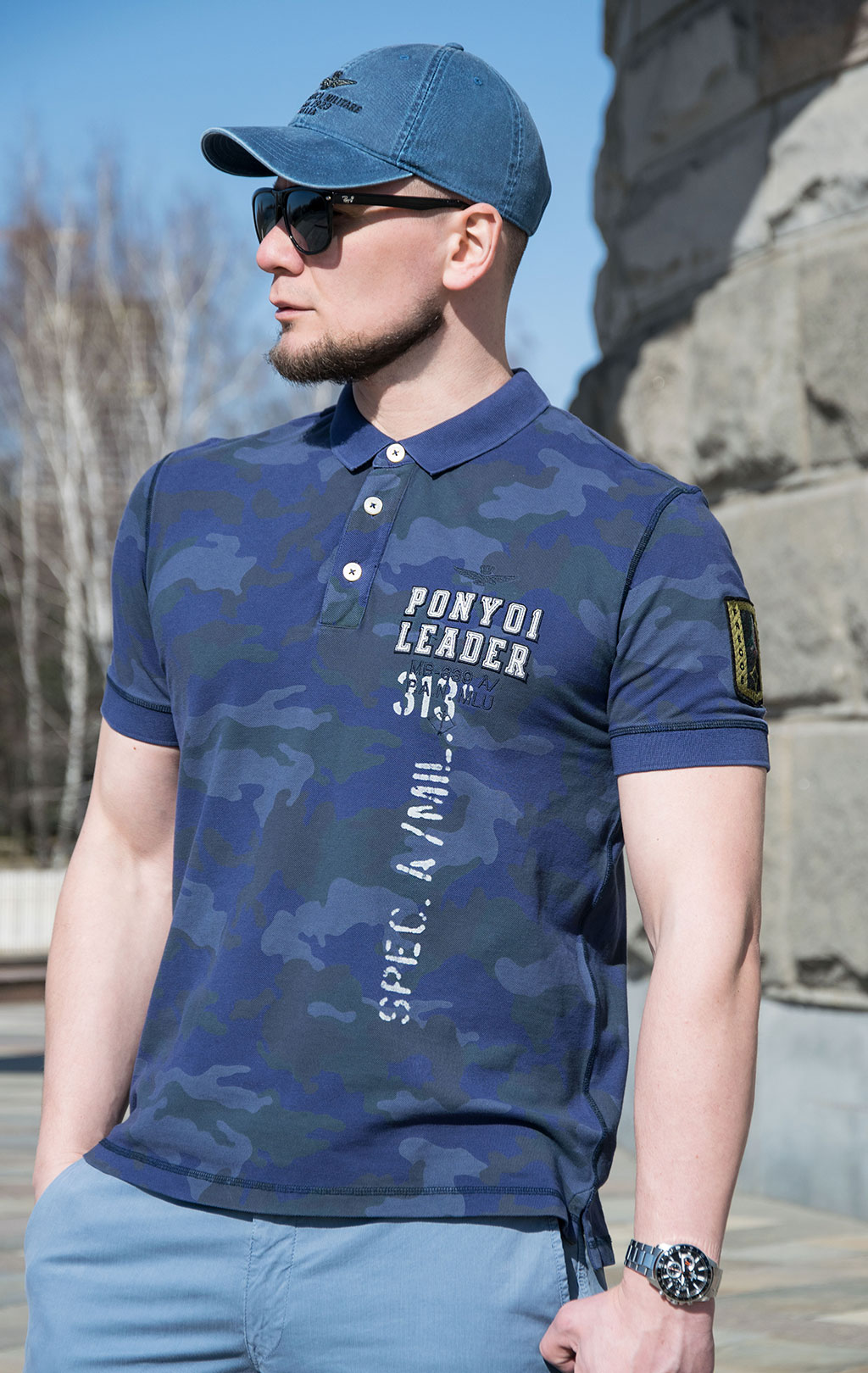 Футболка-поло AERONAUTICA MILITARE SS 23/IN camouflage pilot blue (PO 1674) 