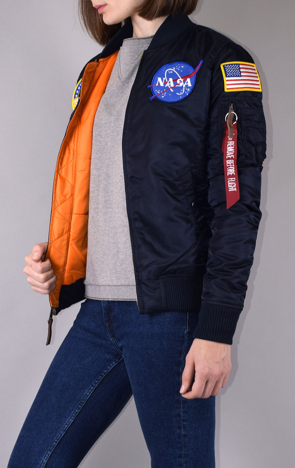 Женская куртка-бомбер лётная ALPHA INDUSTRIES VF NASA MA-1 rep. blue 