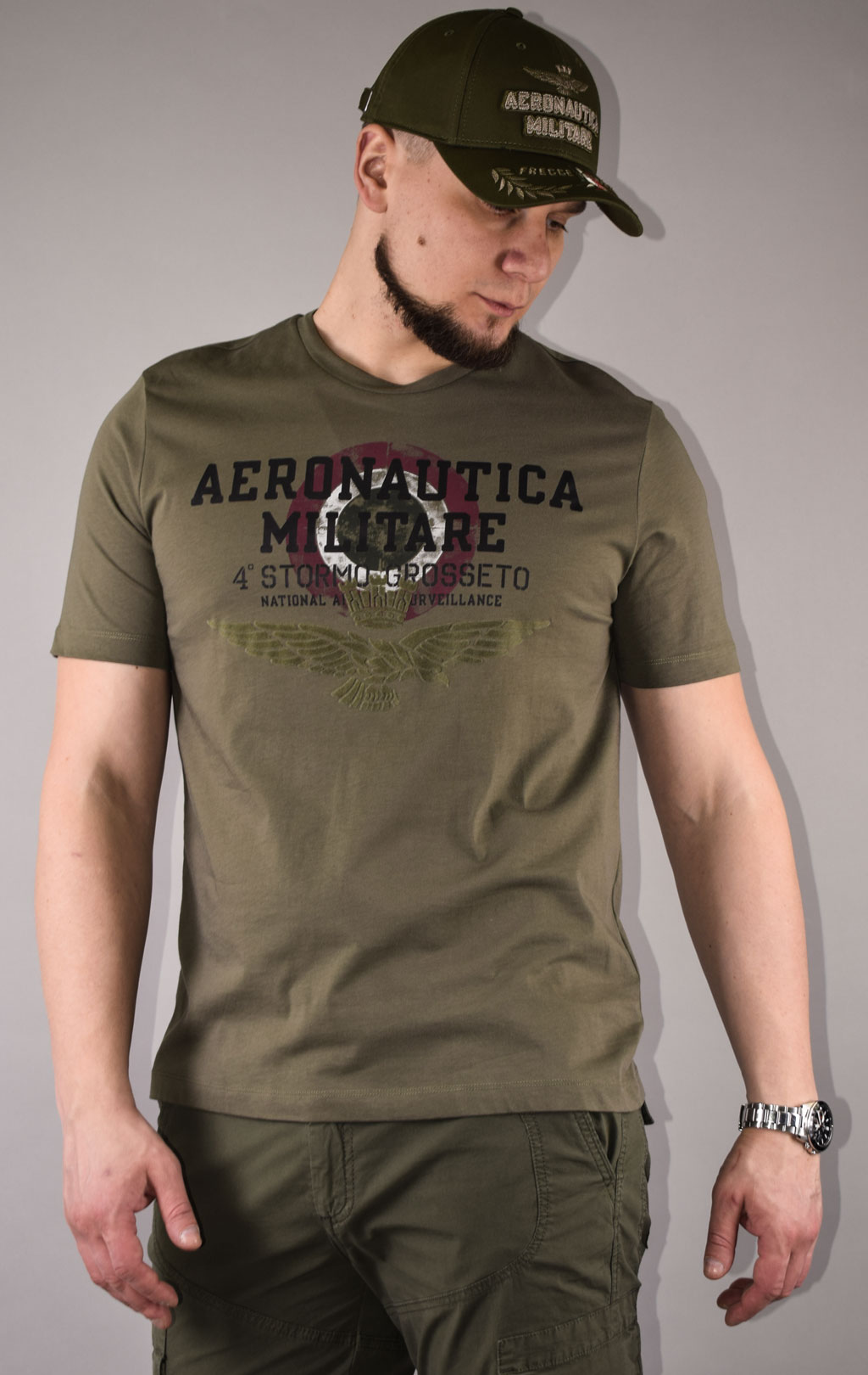 Футболка AERONAUTICA MILITARE big size SS 22/TR verde militare (TS 1940) 