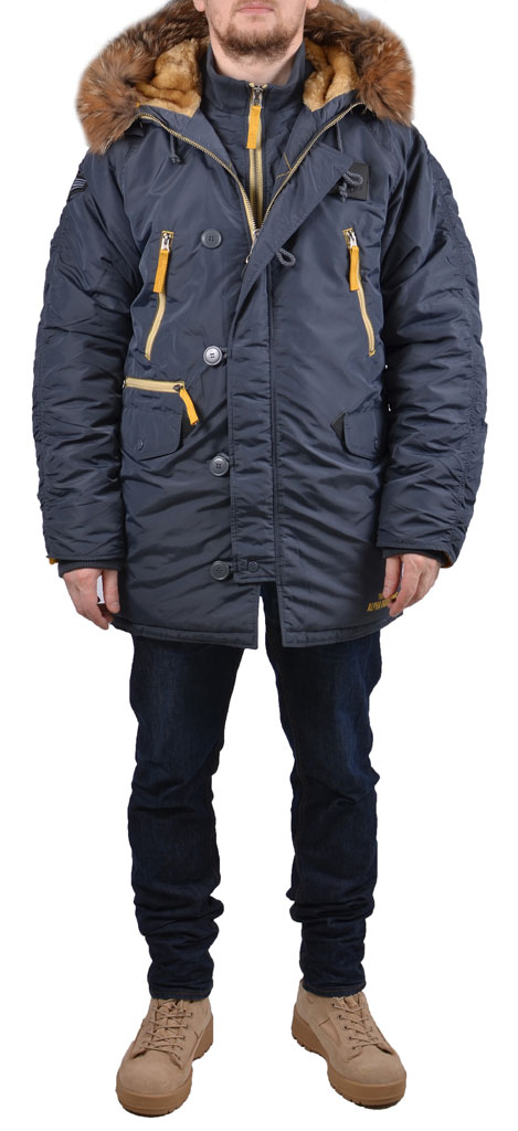 Аляска ALPHA INDUSTRIES INCLEMENT N-3B натур. мех steel blue 