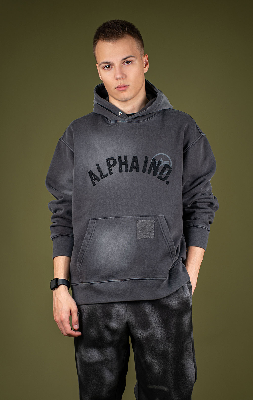 Толстовка ALPHA INDUSTRIES UNFRM WASHED ALPHA IND HOODIE FW 25/26 gray M001132 