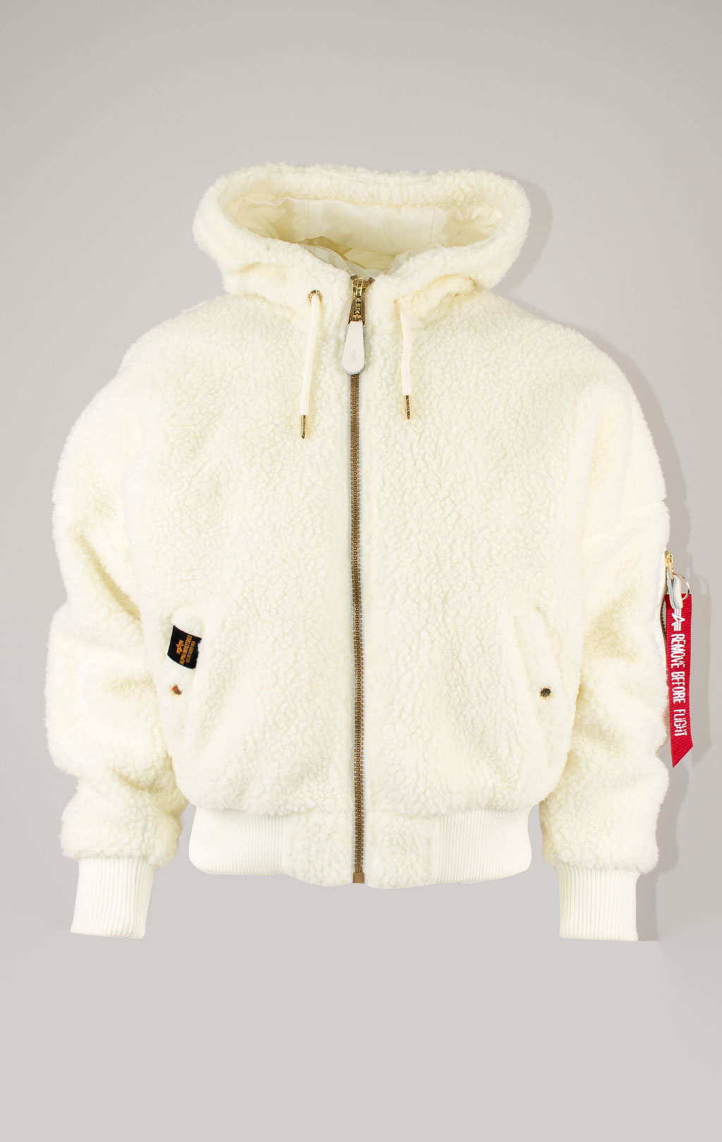 Женская куртка-бомбер лётная ALPHA INDUSTRIES MA-1 OS HOODED TEDDY off white 