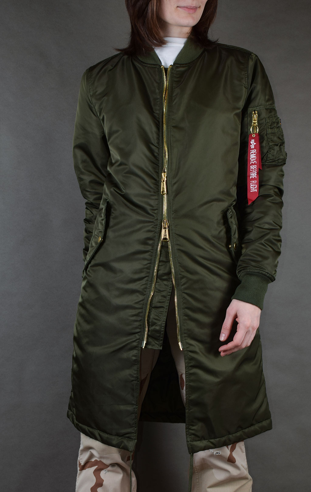 Женская куртка-бомбер удлинённая ALPHA INDUSTRIES COAT PM MA-1 dark green 