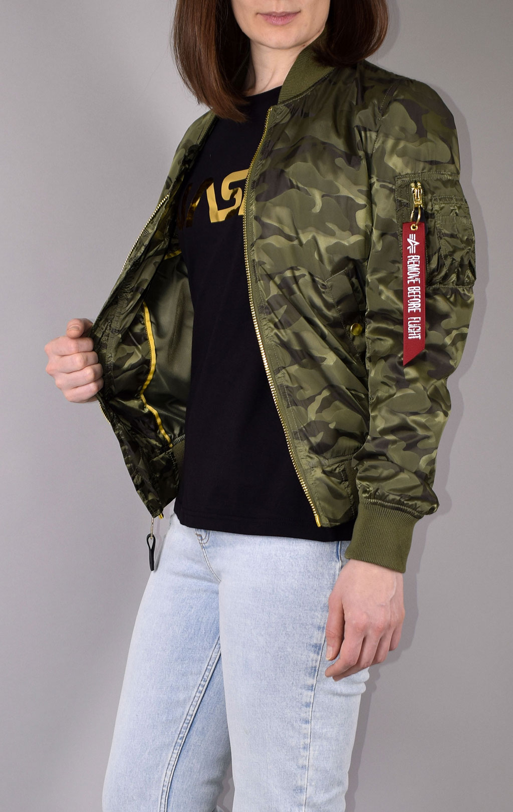 Женская ветровка-бомбер лётная ALPHA INDUSTRIES VFLW Shiny Camo MA-1 sage green 