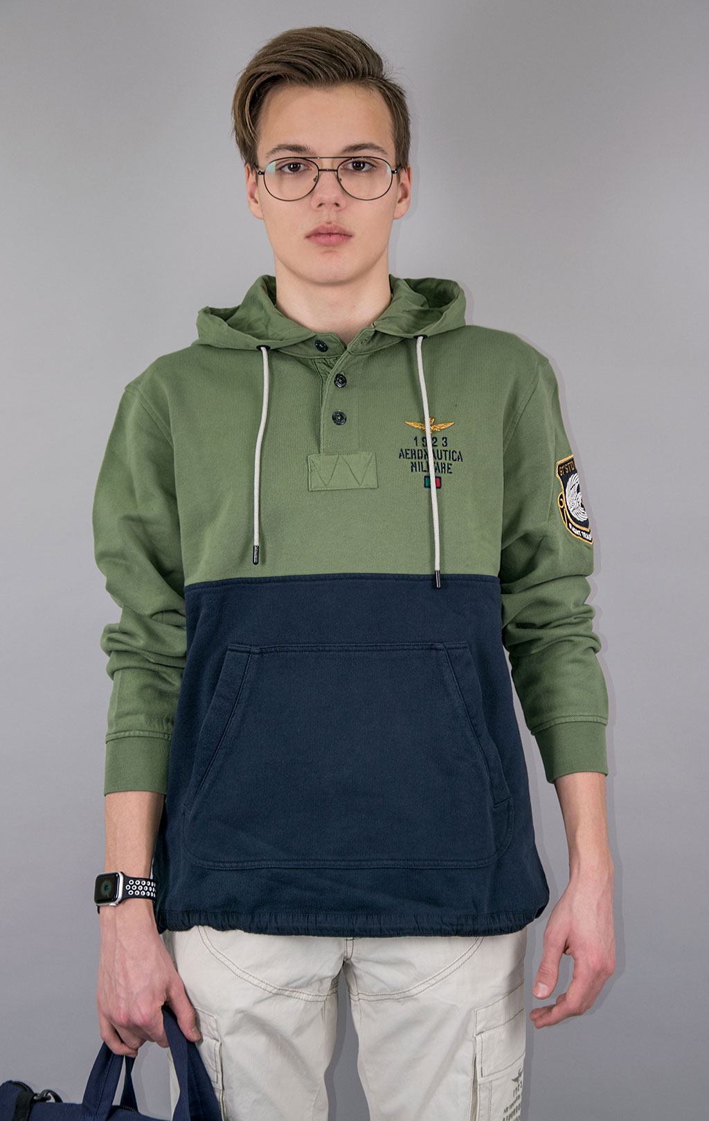 Толстовка с капюшоном AERONAUTICA MILITARE SS 23/TR verde militare (FE 1750) 