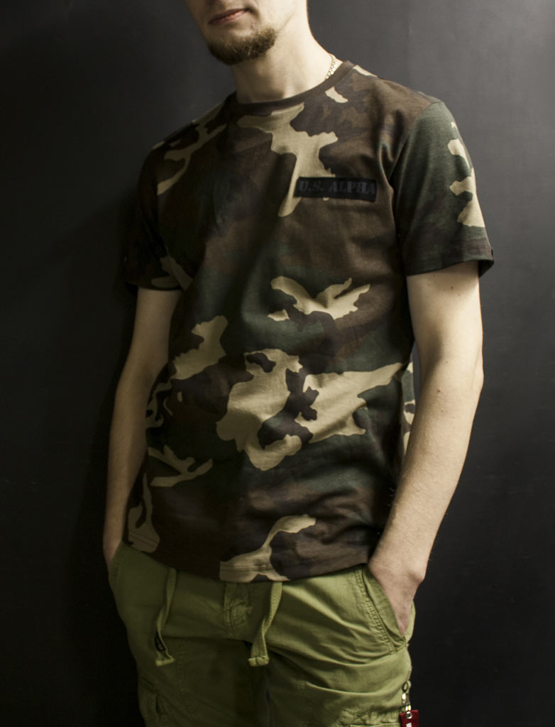 Футболка ALPHA INDUSTRIES ALS camo woodland 65 