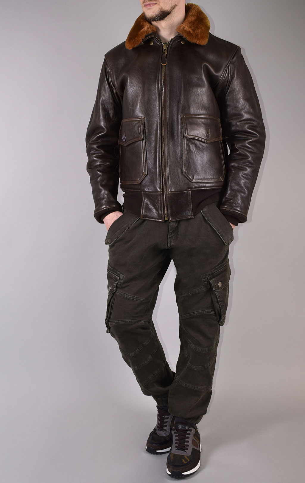Куртка-пилот COCKPIT NAVY G-1 big size кожа brown (Z201035) 