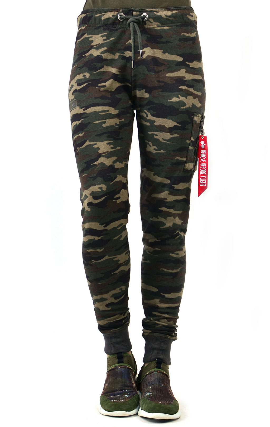 Женские брюки спортивные джоггеры ALPHA INDUSTRIES X-FIT SWEAT CARGO PANT camo woodland 65 