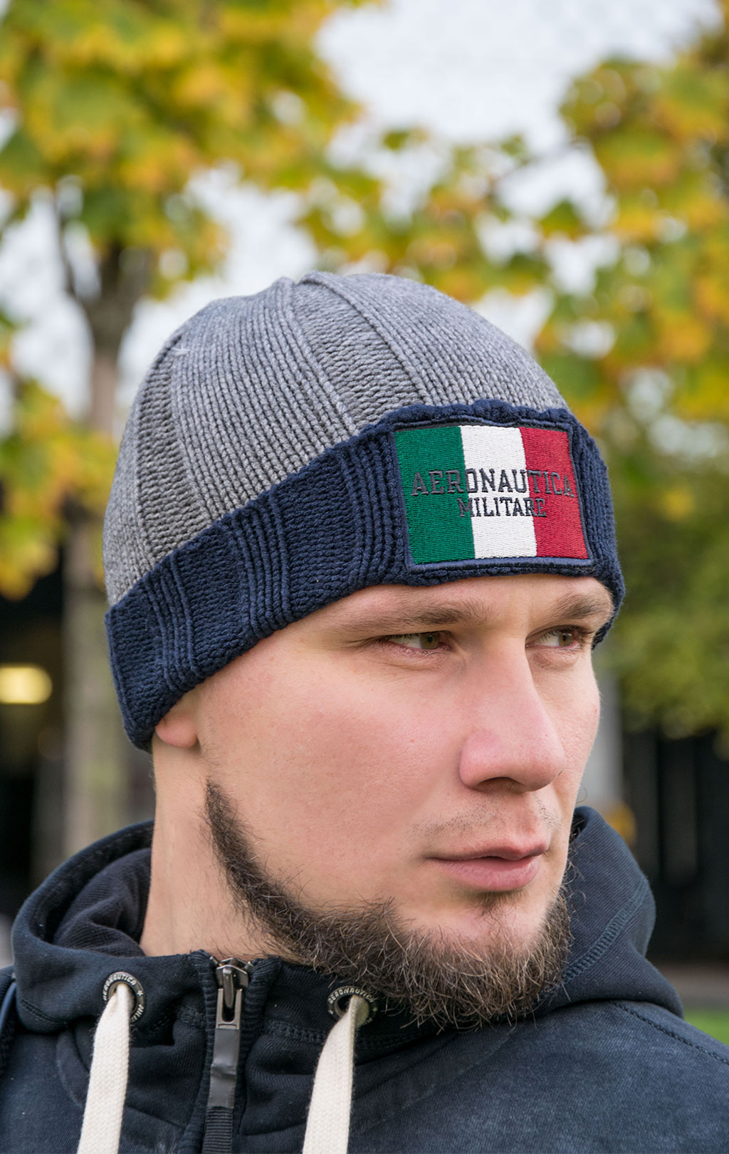 Шапка вязаная AERONAUTICA MILITARE FW 22/23/CN grigio melange/blue navy (CU 050)