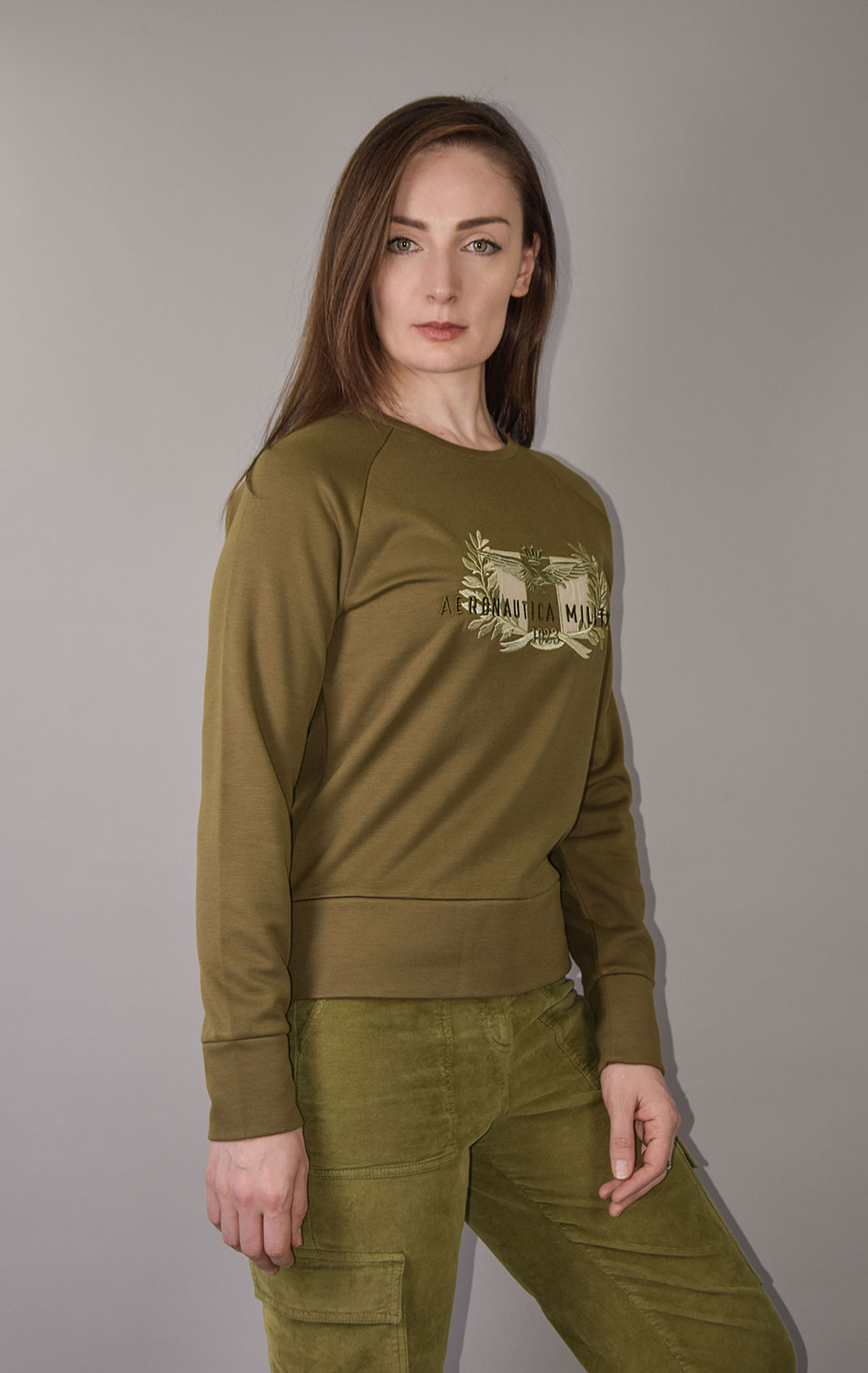 Женский свитшот AERONAUTICA MILITARE FW 22/23/TR verde oliva (FE 1728) 