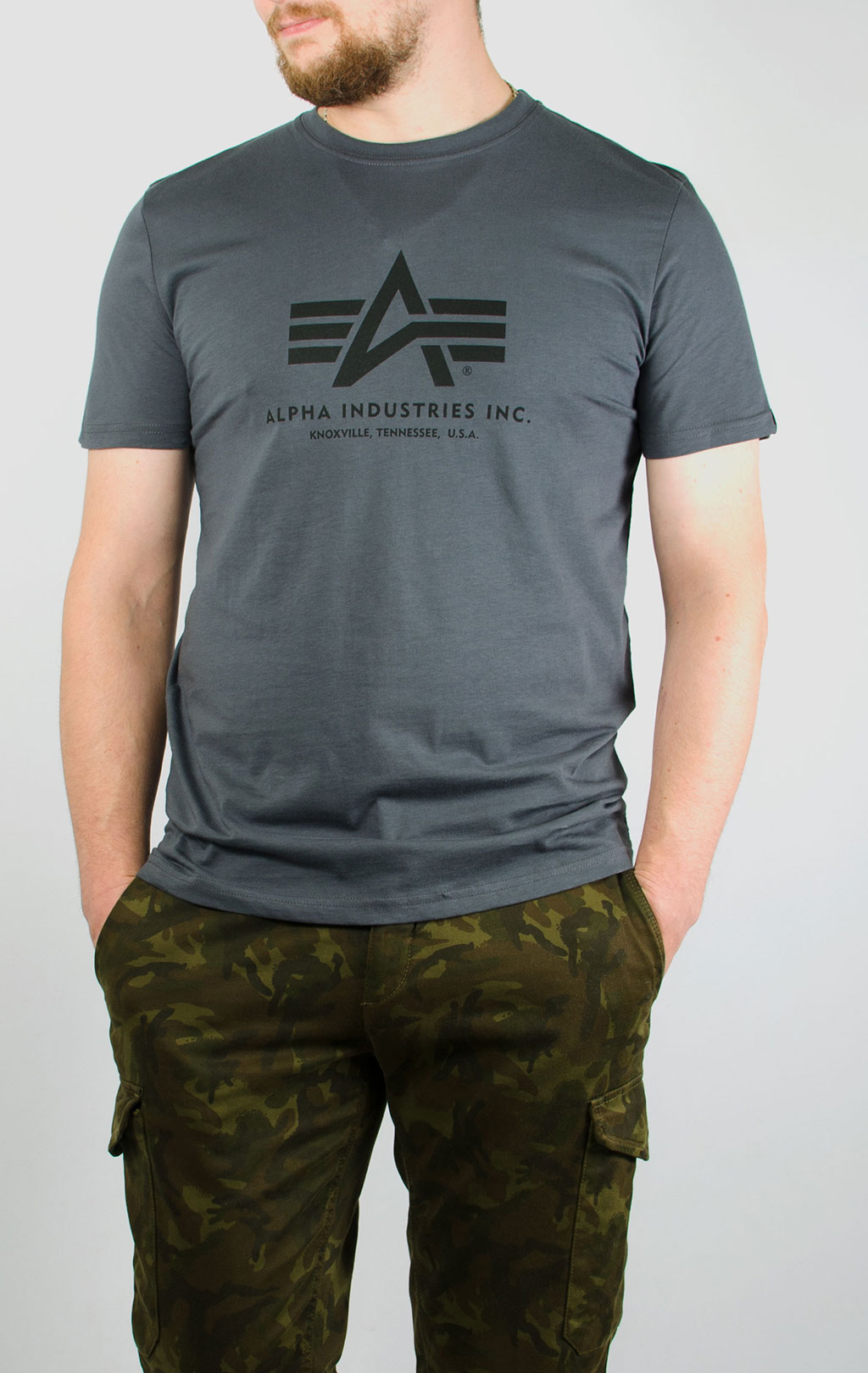 Футболка ALPHA INDUSTRIES BASIC T grey black/black 