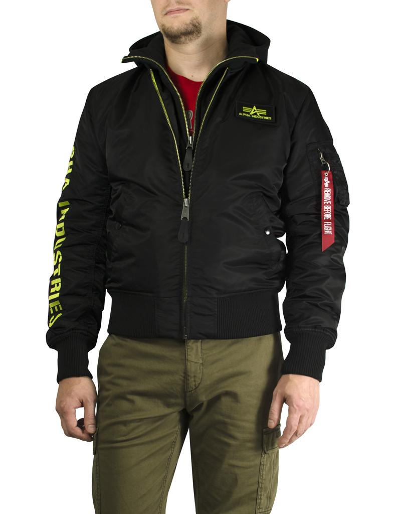 Куртка-бомбер лётная ALPHA INDUSTRIES D-Tec SE MA-1 black/lime 