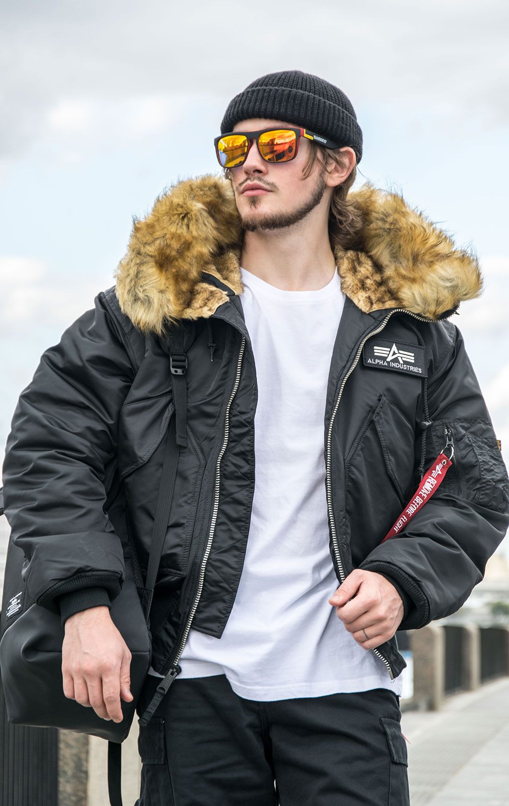 ALPHA INDUSTRIES HOODED CUSTOM 45P black reflective