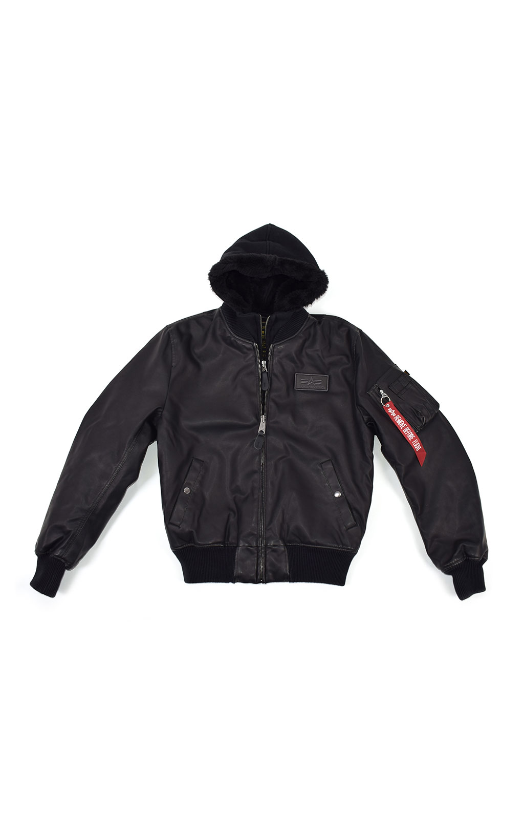 Куртка-бомбер лётная ALPHA INDUSTRIES D-Tec FL MA-1 экокожа black/black 