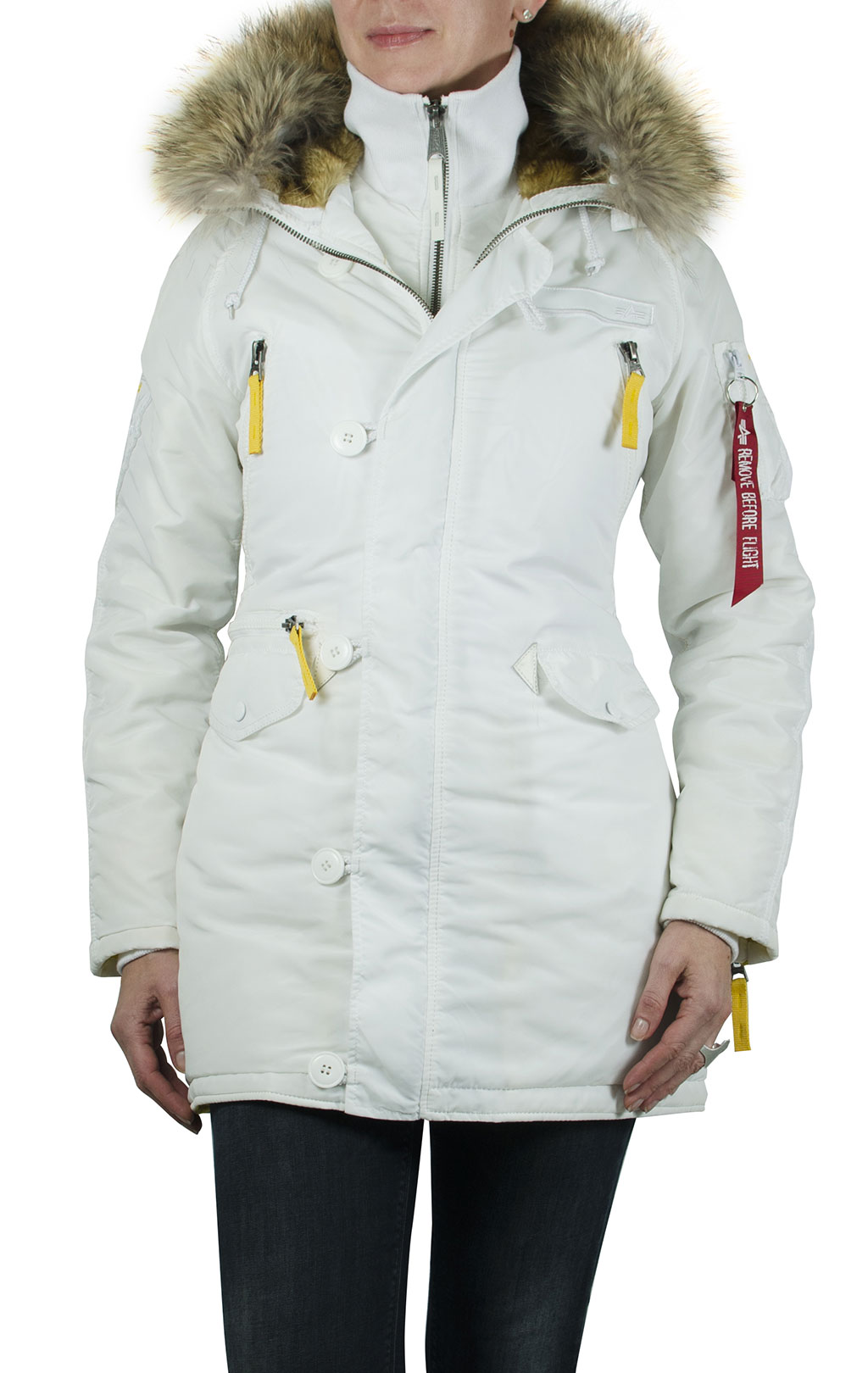 Женская аляска ALPHA INDUSTRIES PPS N-3B натур. мех white 