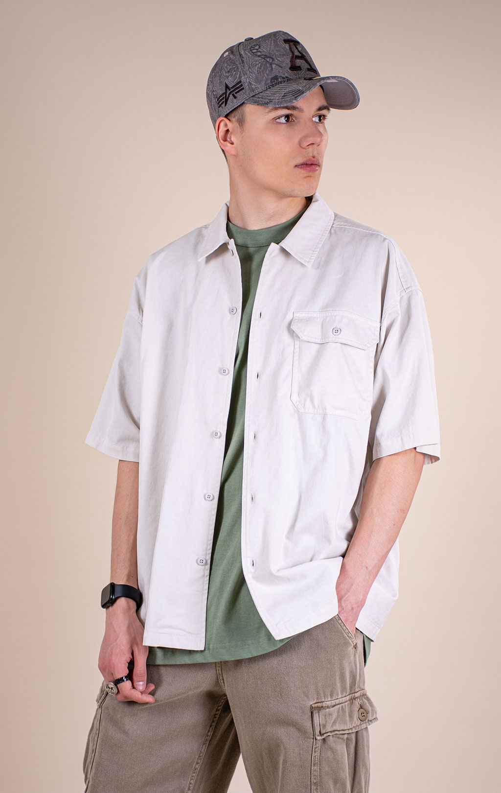 Рубашка ALPHA INDUSTRIES RELAXED ONE POCKET SHIRT SS 26 dune white 