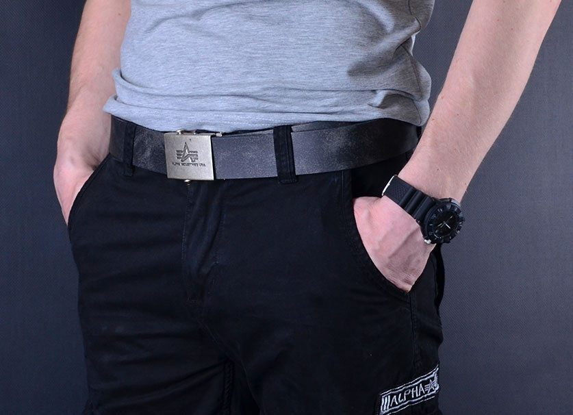 Ремень ALPHA INDUSTRIES LEATHER BELT black washed Ремень ALPHA INDUSTRIES LEATHER BELT black washed