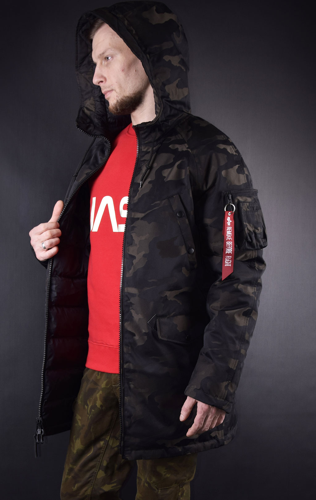 Аляска-пуховик ALPHA INDUSTRIES JACQUARD DOWN N-3B camo black 