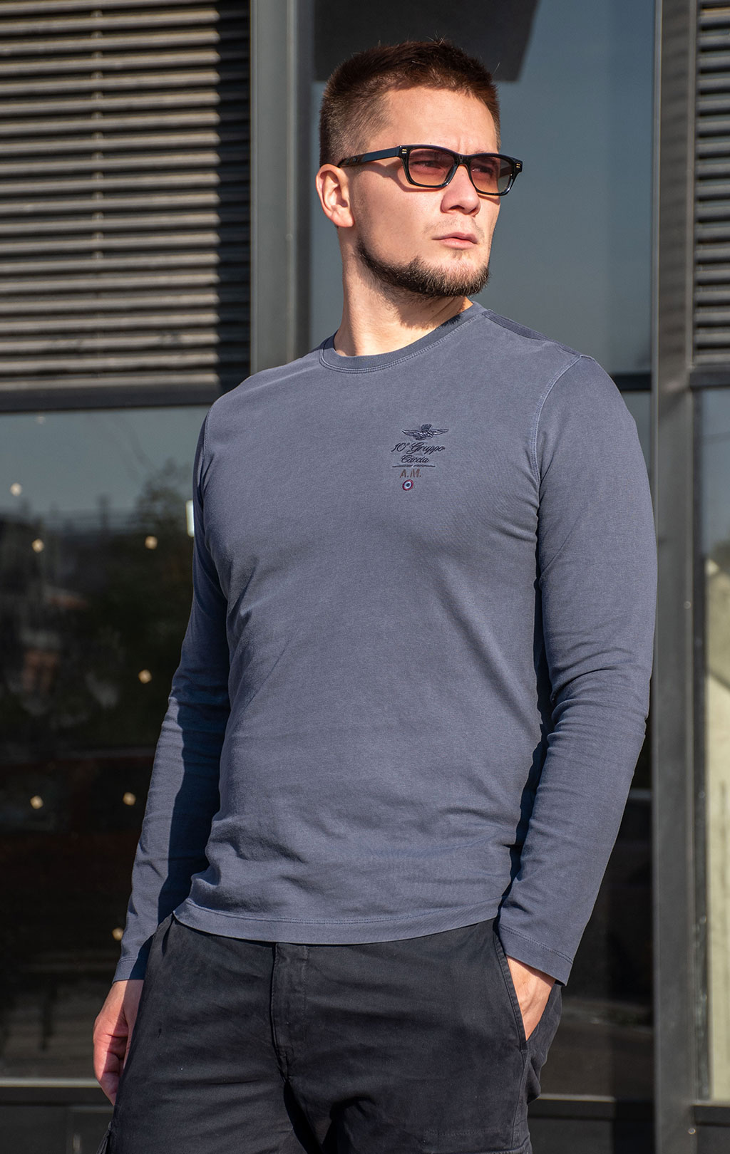 Лонгслив AERONAUTICA MILITARE FW 24/25/TR dark blue washed (TS 2313) 