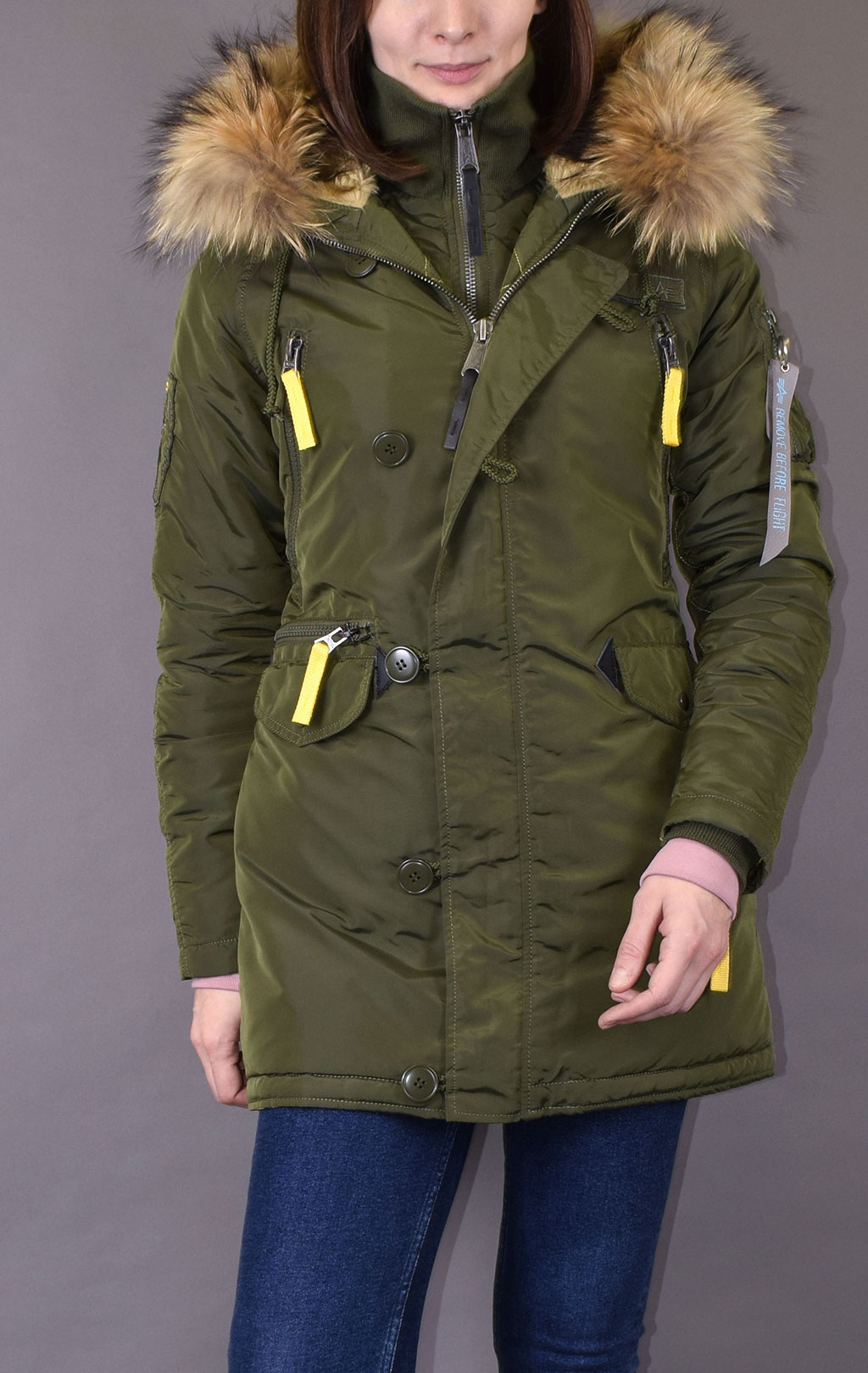 Женская аляска ALPHA INDUSTRIES PPS N-3B натур. мех dark green 