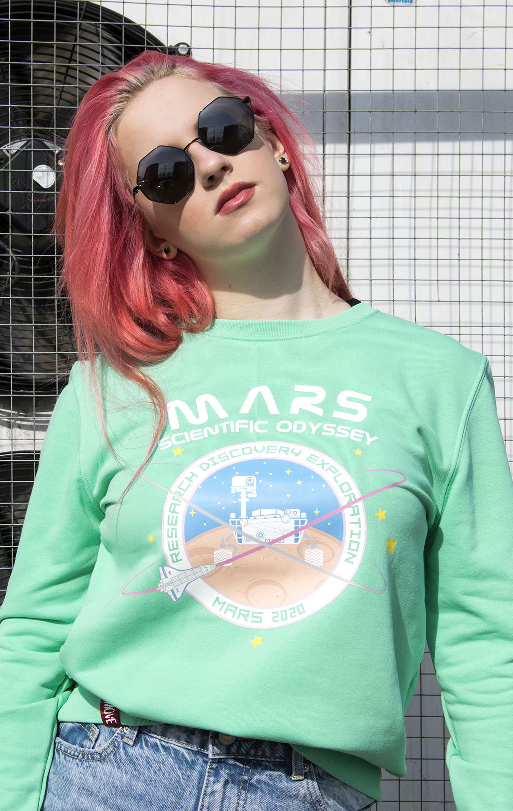 Женский свитшот ALPHA INDUSTRIES NASA MISSION TO MARS SWEATER pastel mint 