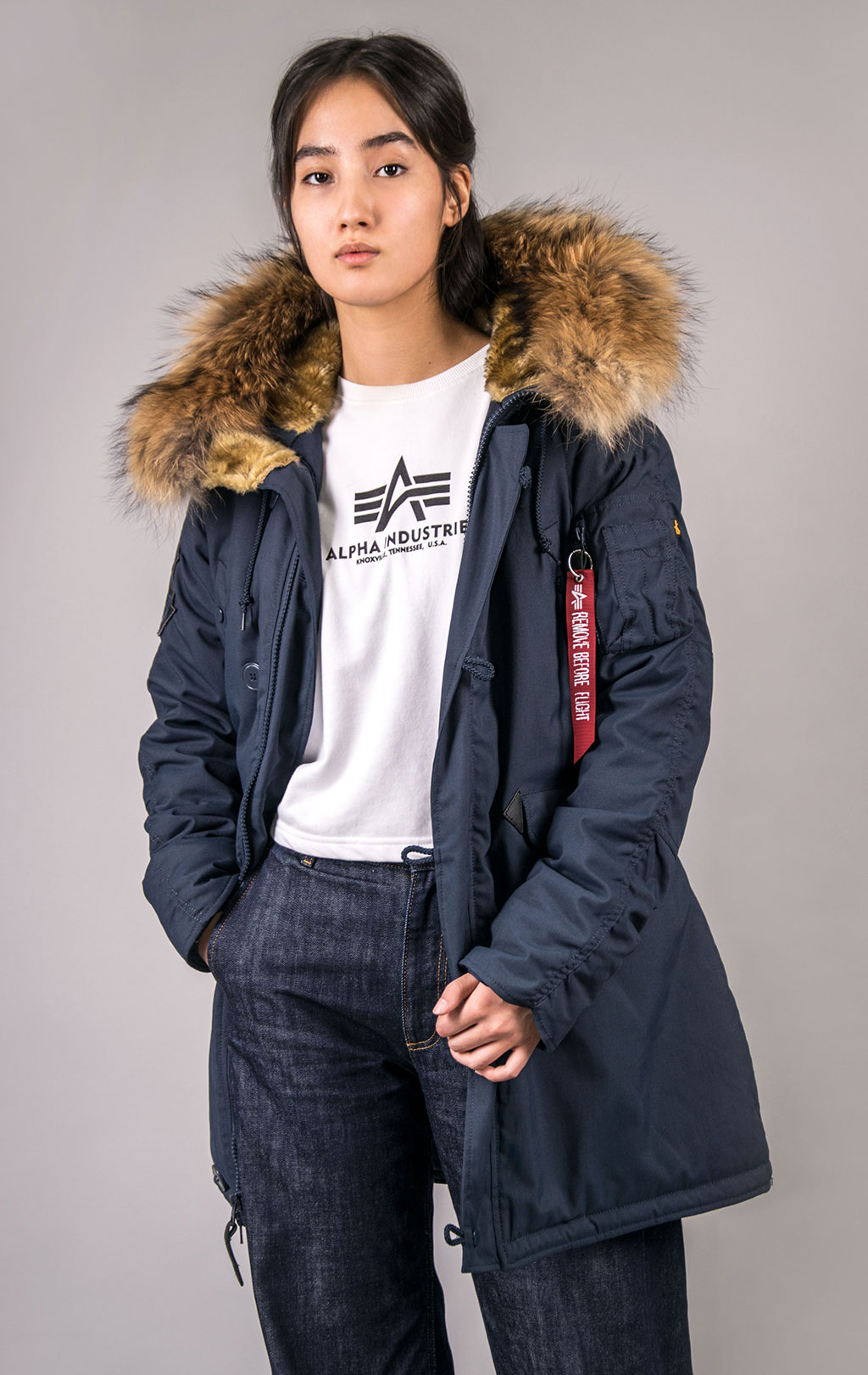 Женская аляска ALPHA INDUSTRIES EXPLORER натур. мех rep. blue 