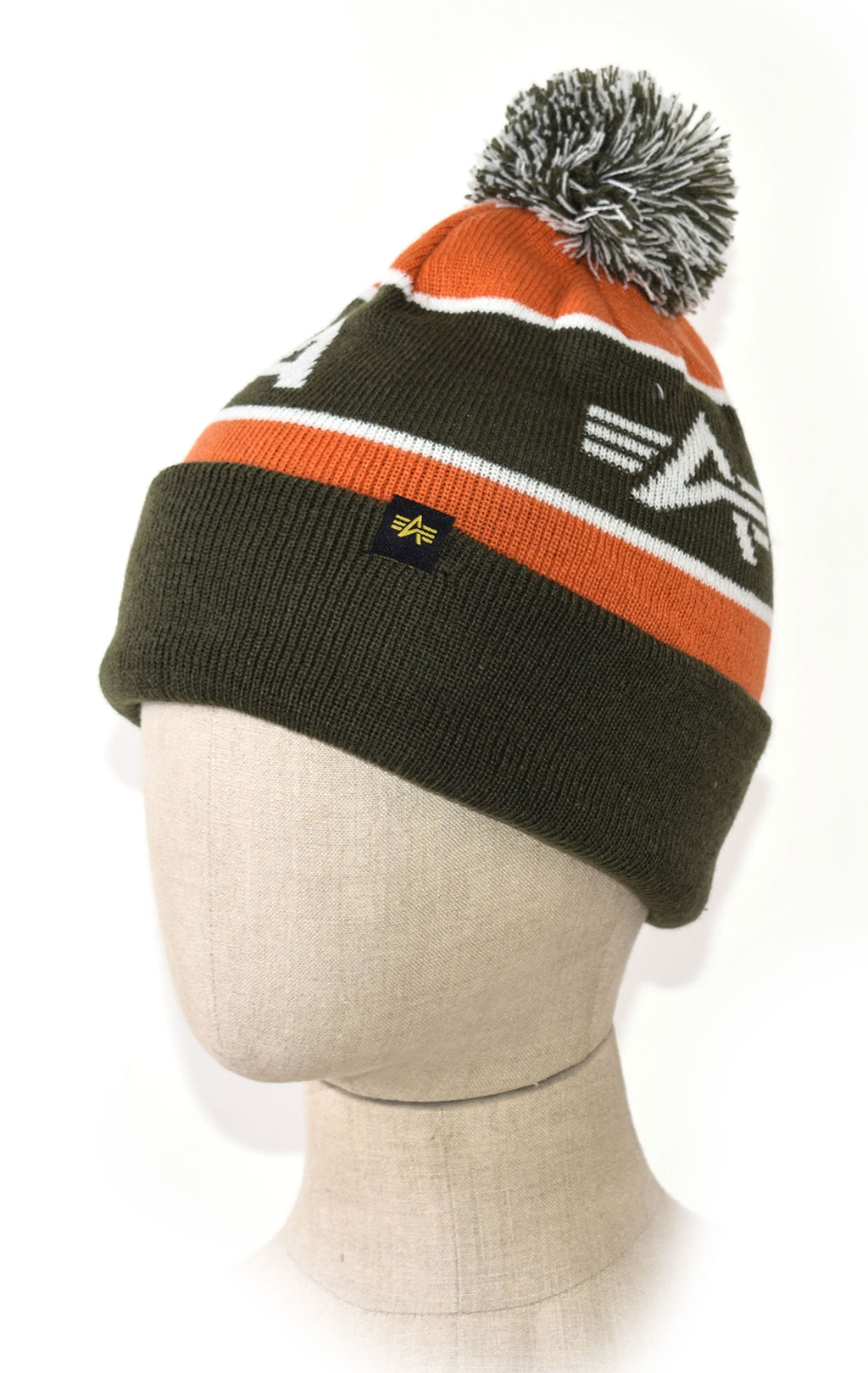 Шапка ALPHA INDUSTRIES BLOCK BOBBLE BEANIE dark green 