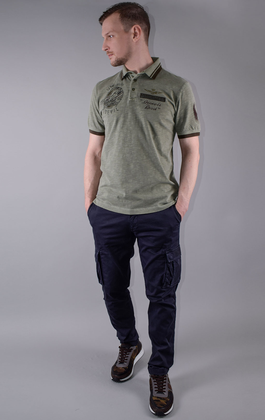 Футболка-поло AERONAUTICA MILITARE SS 20/TR verde militare (PO 1331) 