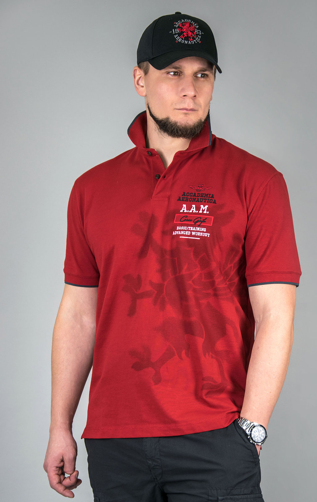 Футболка-поло AERONAUTICA MILITARE GRIFO PRINT SS 24/TR off red (PO 1753) 