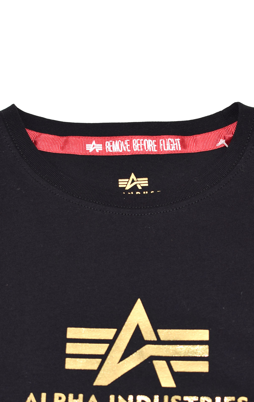 Женская футболка ALPHA INDUSTRIES BASIC T LONG FOIL PRINT black/yellow gold 