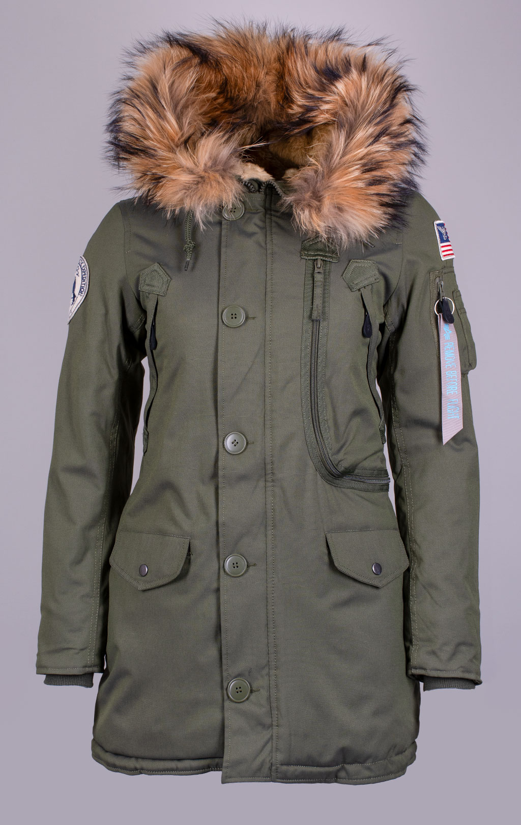 Женская аляска ALPHA INDUSTRIES POLAR натур. мех dark green 
