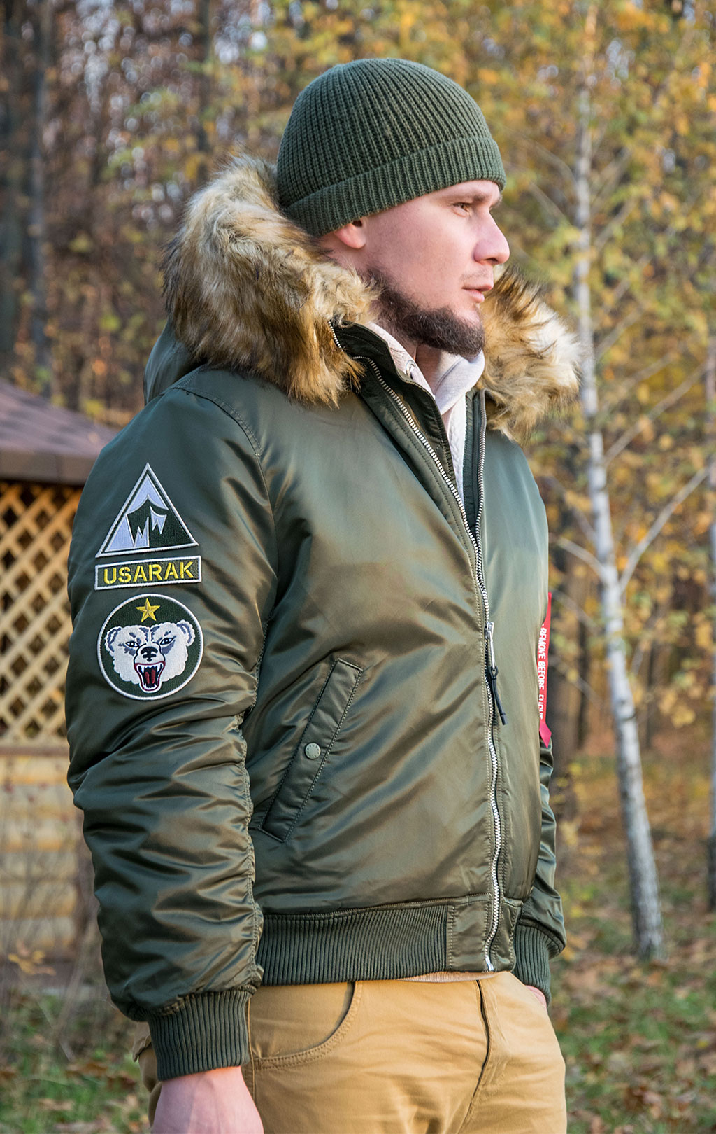 Куртка-бомбер лётная ALPHA INDUSTRIES HOODED ARCTIC MA-1 dark olive 