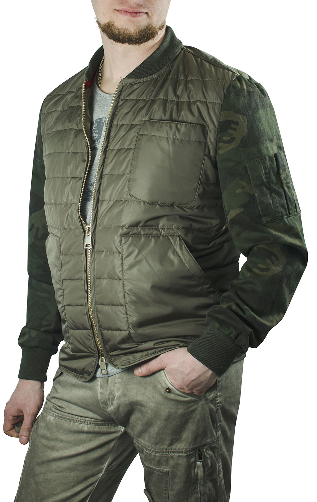 Ветровка-бомбер Project Foce GREG camo sleevs verde 