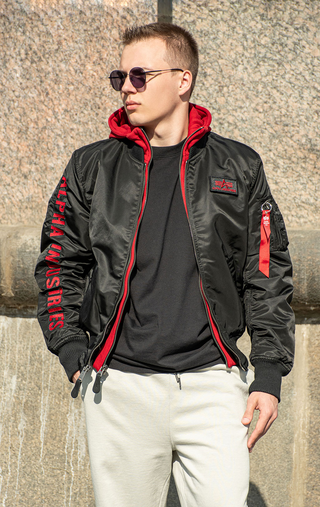 Куртка-бомбер лётная ALPHA INDUSTRIES D-Tec SE MA-1 black/red 