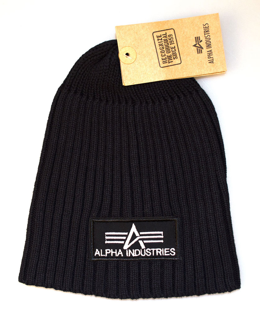 Шапка ALPHA INDUSTRIES HEAVY RIB BEANIE black washed 