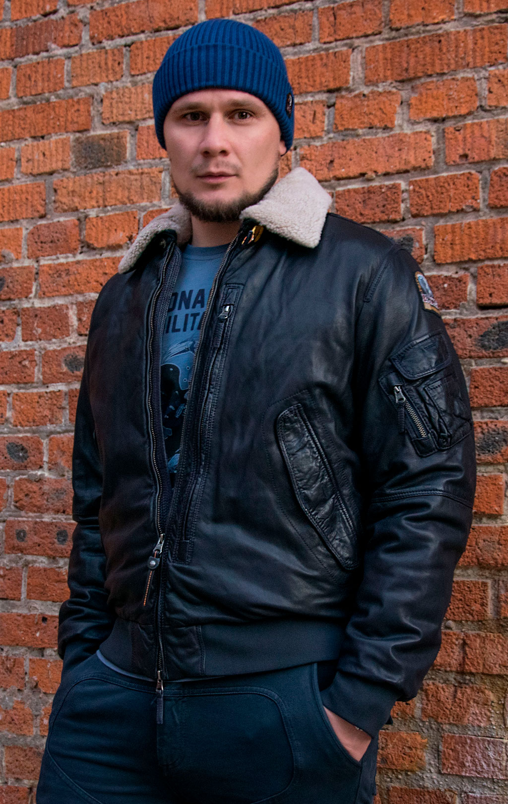 Куртка-пилот PARAJUMPERS JOSH LEATHER кожа FW 20/21 navy 