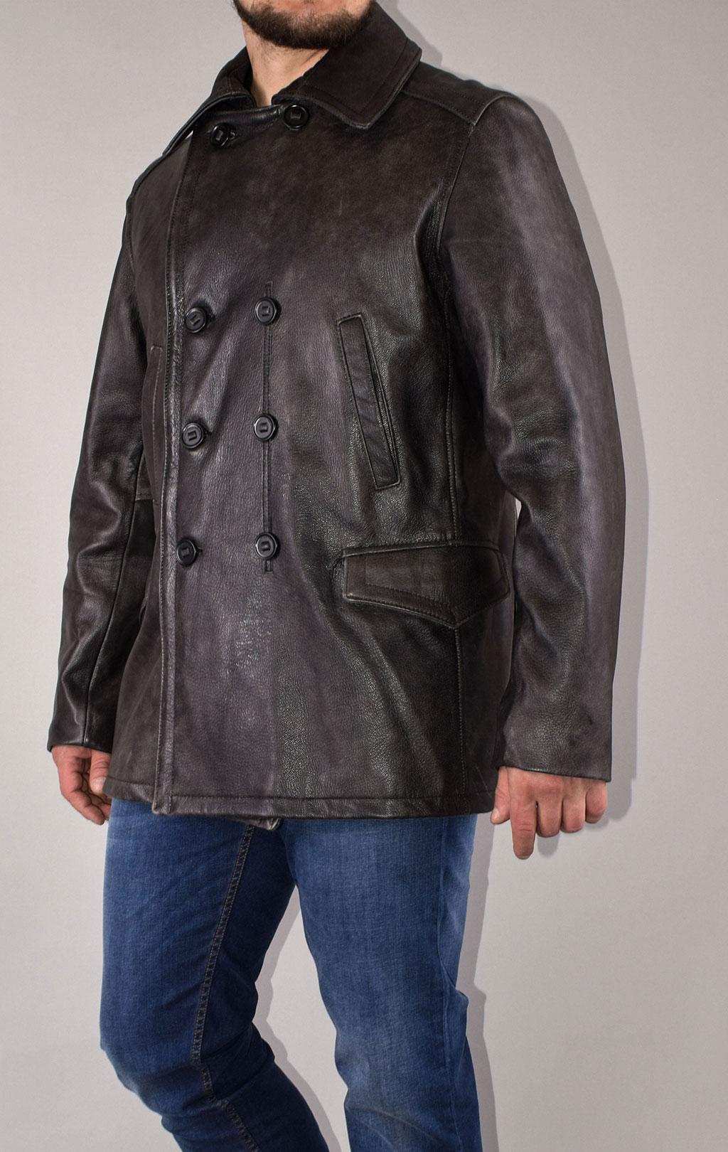 Бушлат морской COCKPIT Pea Coat кожа black washed (Z21P019) 