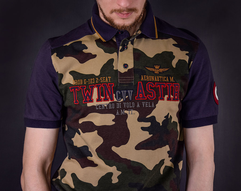 Футболка-поло AERONAUTICA MILITARE SS19 blue navy/camouflage (PO 1339) 