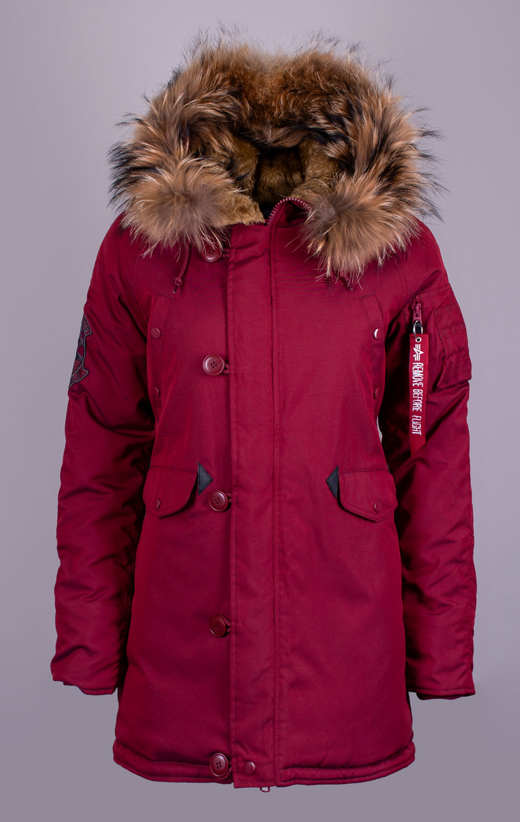 Женская аляска ALPHA INDUSTRIES EXPLORER натур. мех burgundy 