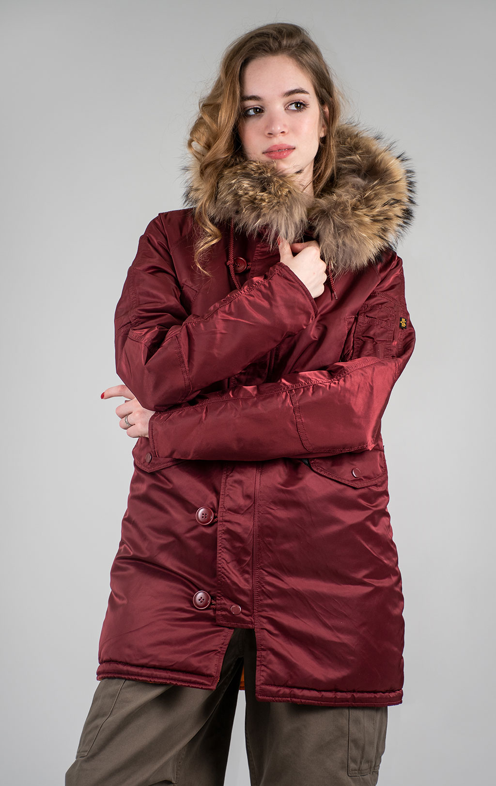 Женская аляска ALPHA INDUSTRIES VF 59 N-3B натур. мех burgundy 