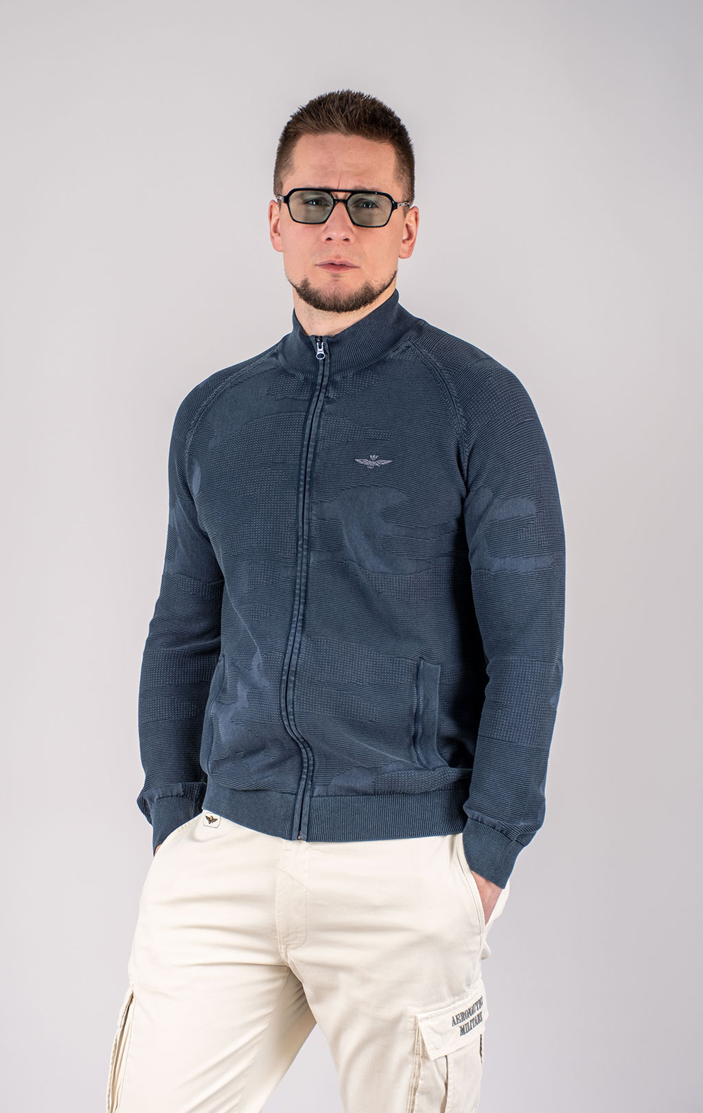 Свитер на молнии AERONAUTICA MILITARE SS 25 m/IN blue navy washed (MA 1501) 