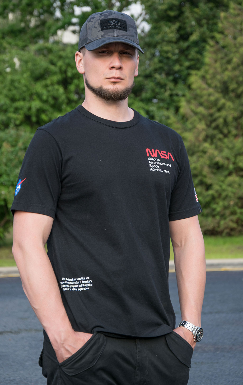 Футболка ALPHA INDUSTRIES NASA WORM LOGO TEE плотная SS 23 black 