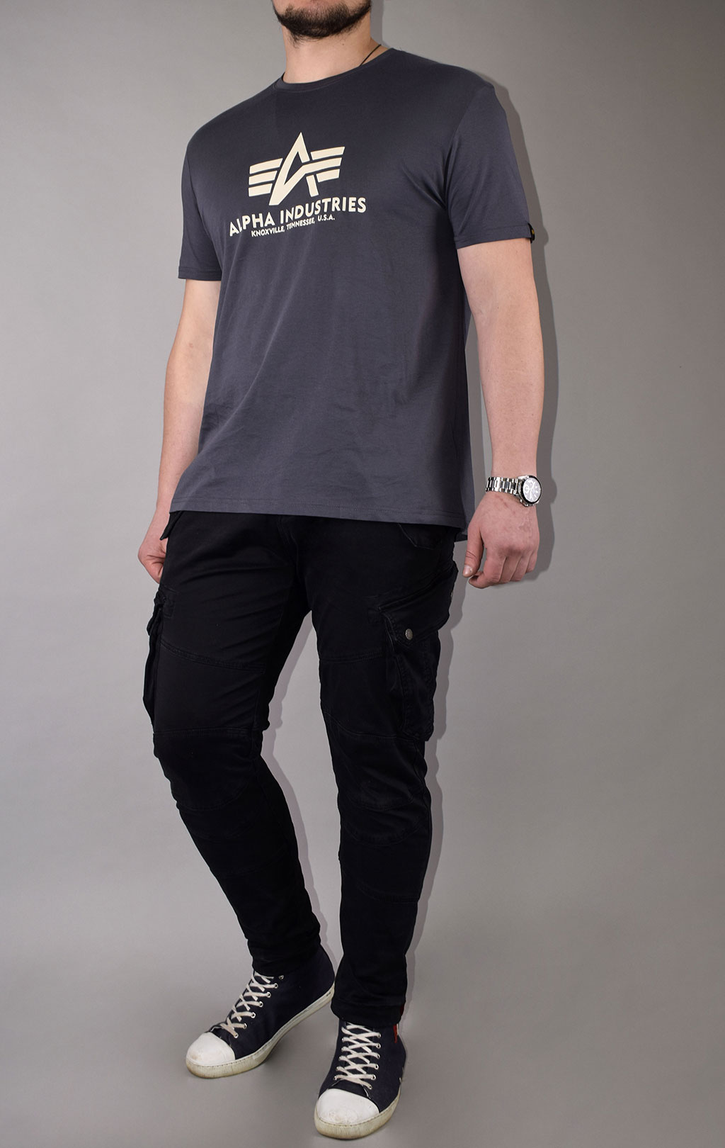 Футболка ALPHA INDUSTRIES BASIC T grey black 