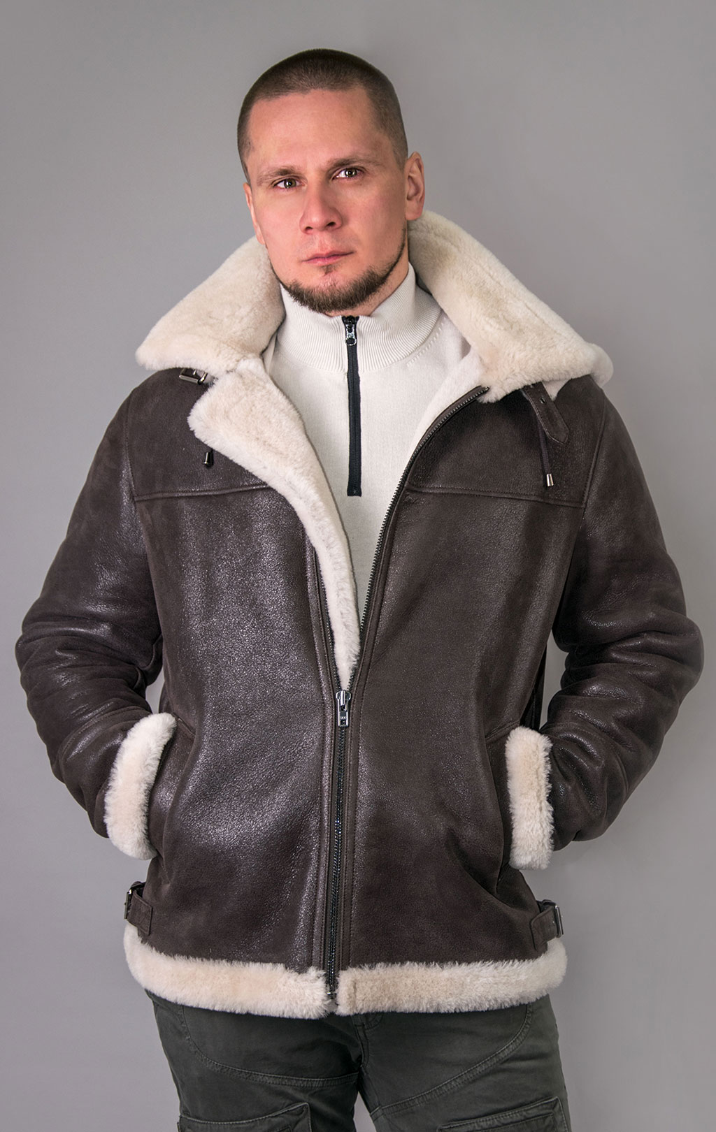 Куртка-пилот KODZIC B-3 Hooded овчина brown 