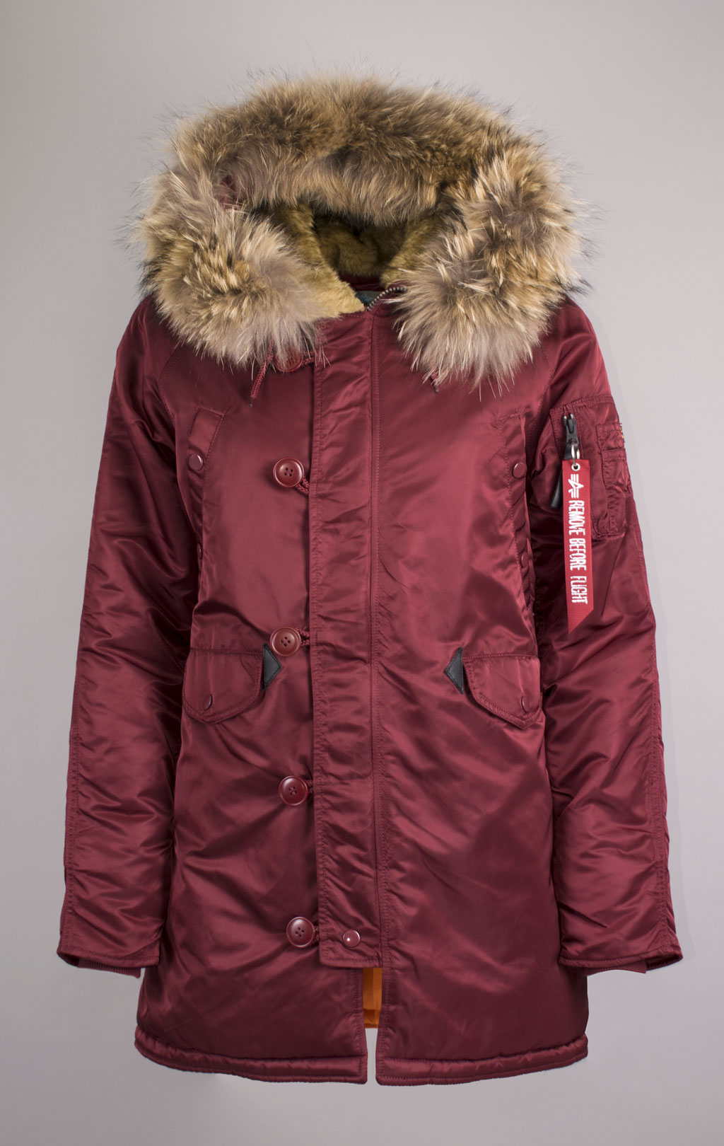 Женская аляска ALPHA INDUSTRIES VF 59 N-3B натур. мех burgundy 